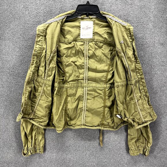 Hollister Parka Jacket Junior Large Olive Green Adjustable strings button pocket - Picture 3 of 16